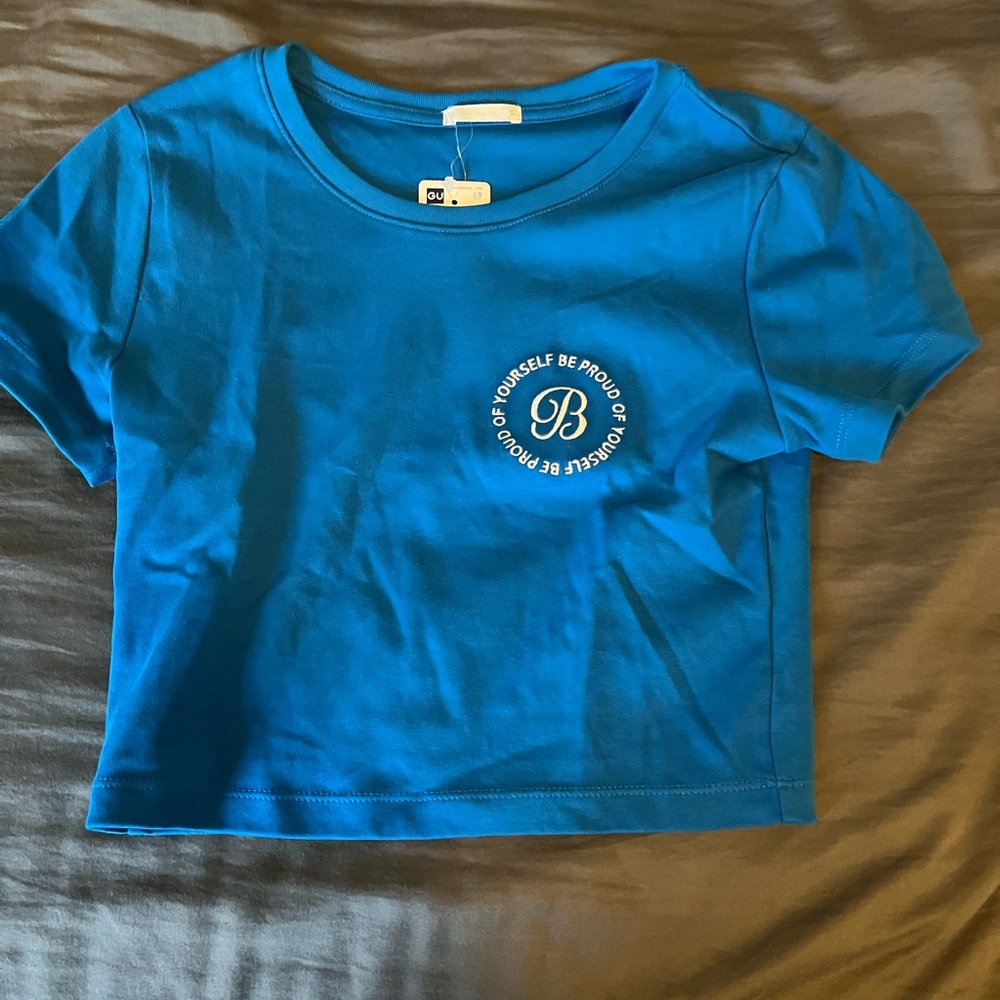 Gu-global “Be proud of yourself” blue baby tee